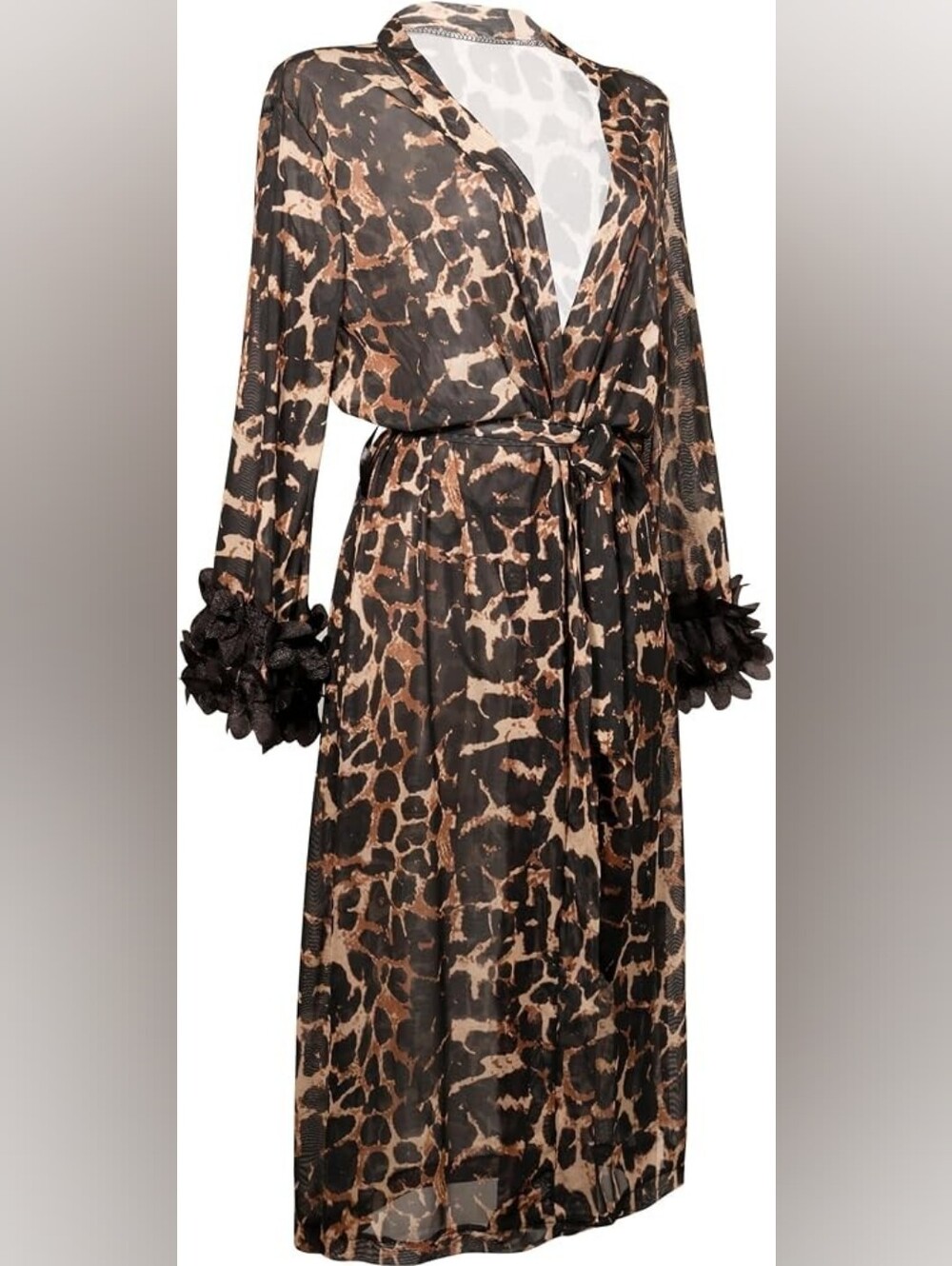 Leopard Robe With Belt Sheer Coverup Soft Flowy